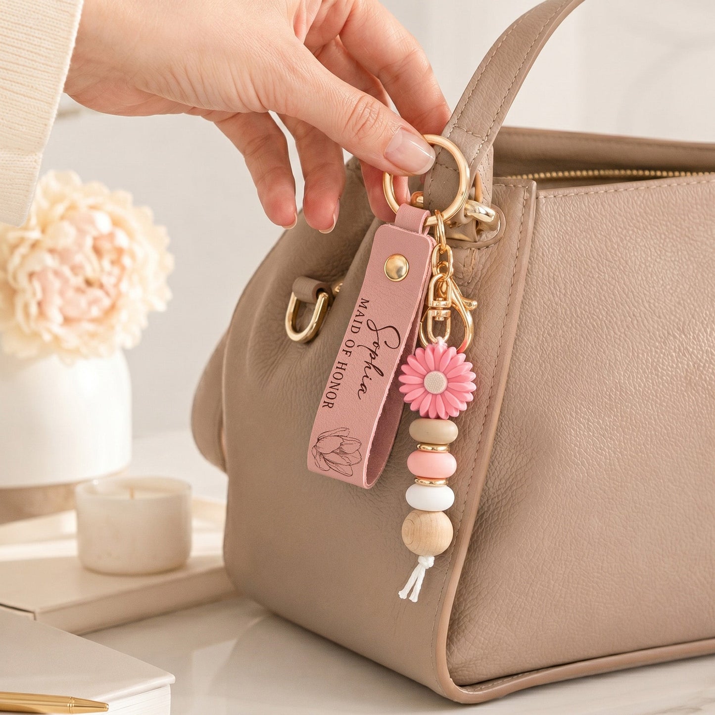 Bridesmaid Gift Custom Name & Birth Flower Wedding Gifts For Bridesmaid, BFF - Personalized Keychain