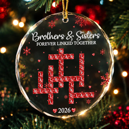 Brothers & Sisters Forever Linked Together - Custom Scrabble Crosswords Family Names - Personalized Ornament