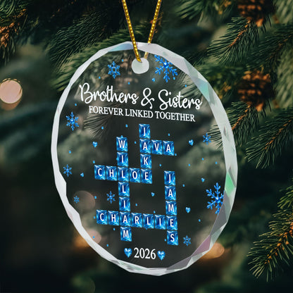 Brothers & Sisters Forever Linked Together - Custom Scrabble Crosswords Family Names - Personalized Ornament