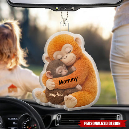Mother Monkey & Children, Baby Monkey Punch - Personalized Acrylic Car Ornament - Heartfelt Mother's Day Gift for Mom, Wife