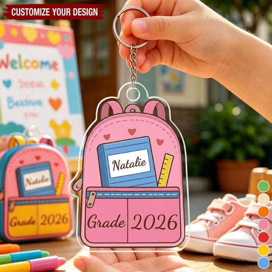 Personalized Cute Backpack Acrylic Keychain- Back to School First Day of School Gift for Students