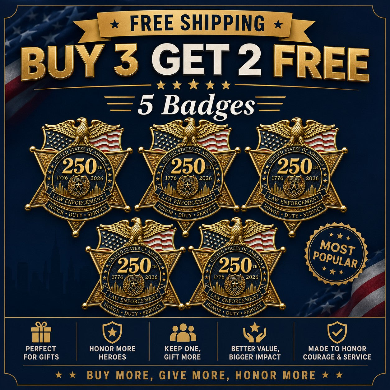 ⚡️Last Day 49% OFF - America 250 Law Enforcement Brooch