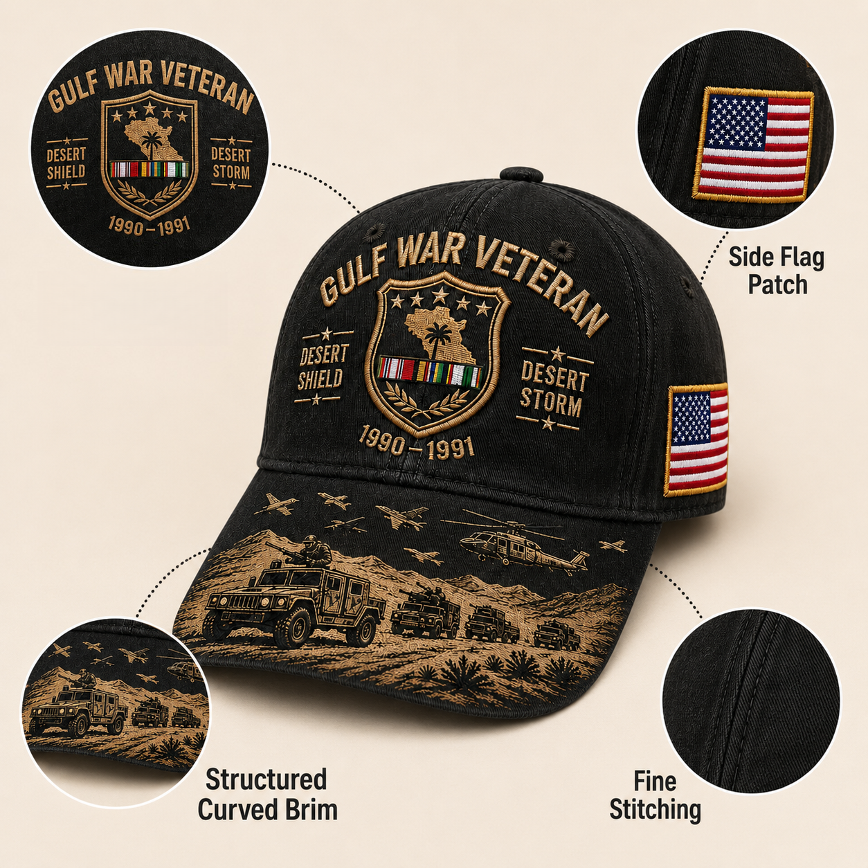 Gulf War Veteran Desert Shield & Desert Storm Commemorative Cap (buy 2 10% off)