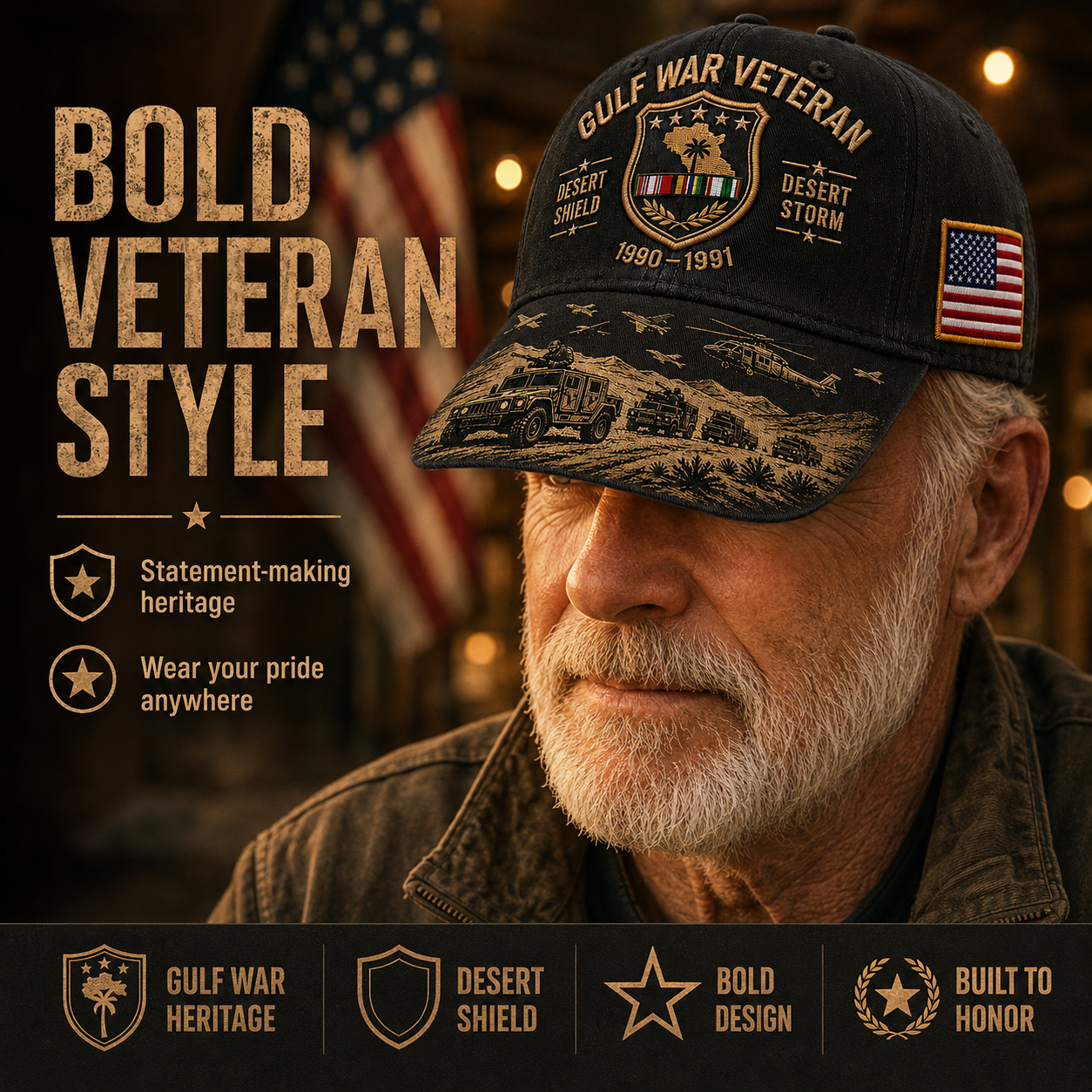 Gulf War Veteran Desert Shield & Desert Storm Commemorative Cap (buy 2 10% off)