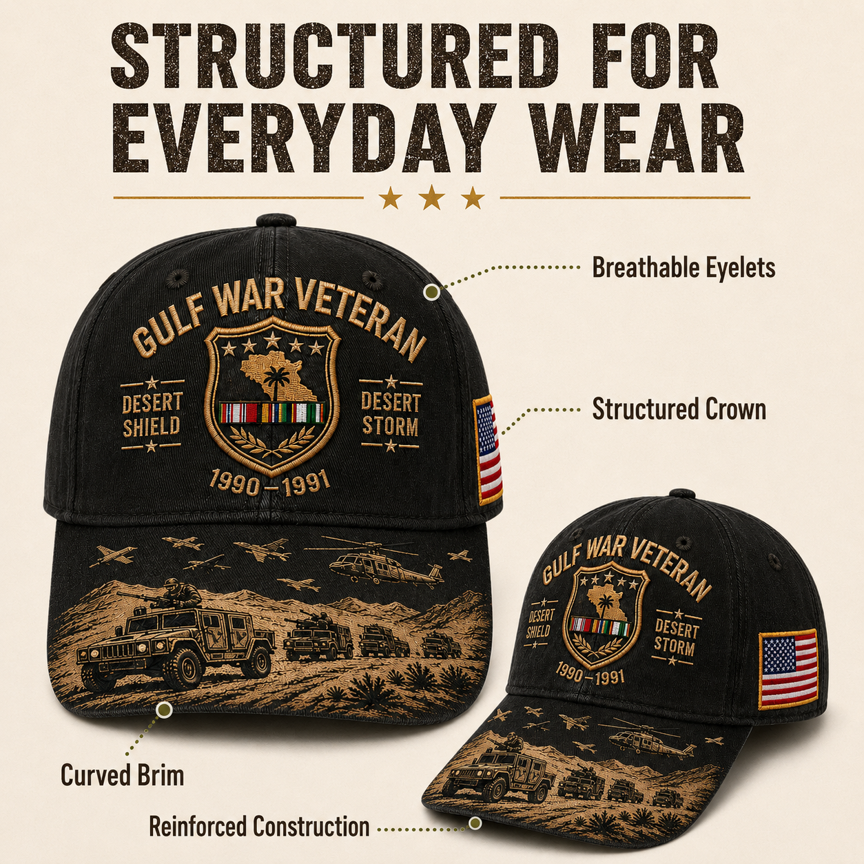 Gulf War Veteran Desert Shield & Desert Storm Commemorative Cap (buy 2 10% off)