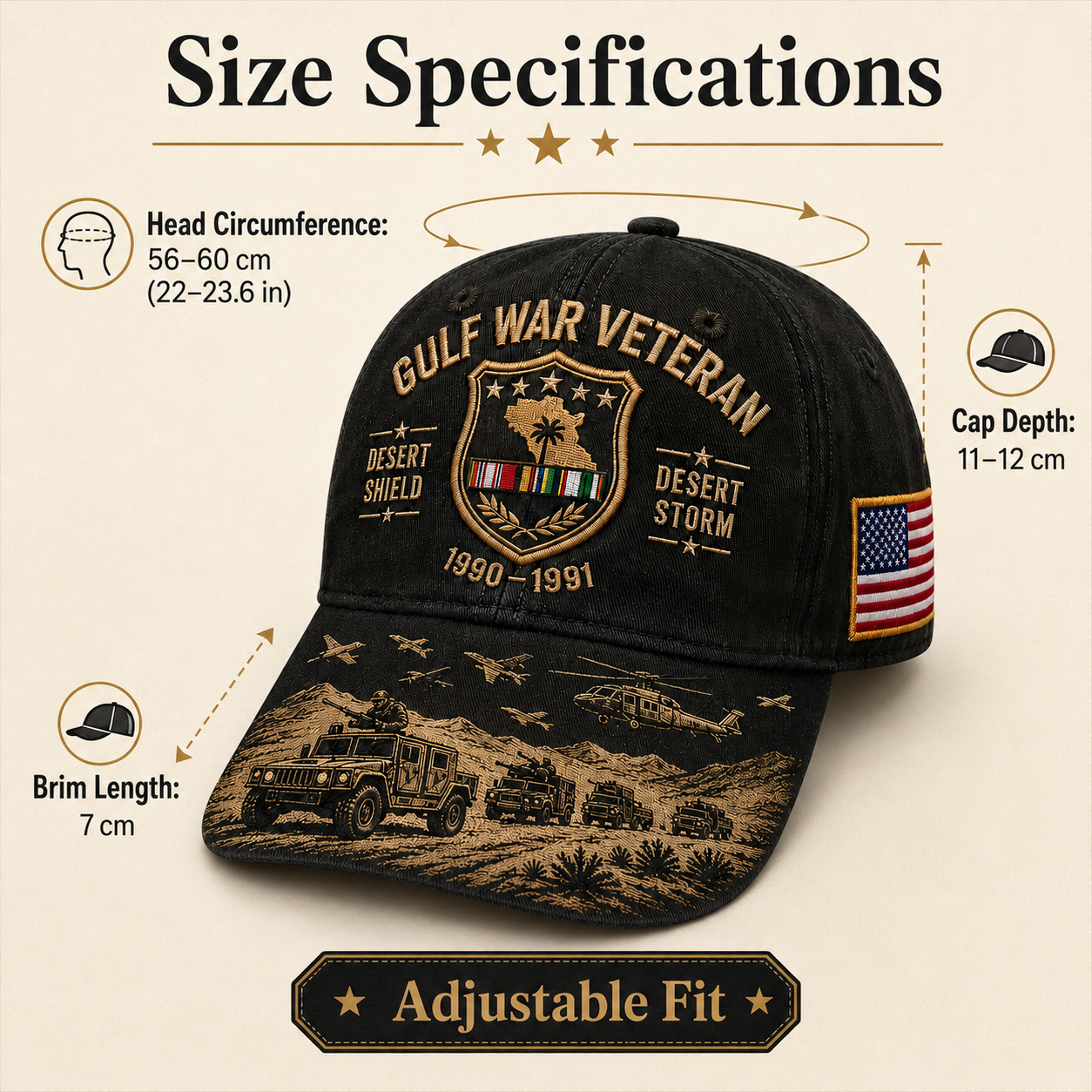 Gulf War Veteran Desert Shield & Desert Storm Commemorative Cap (buy 2 10% off)