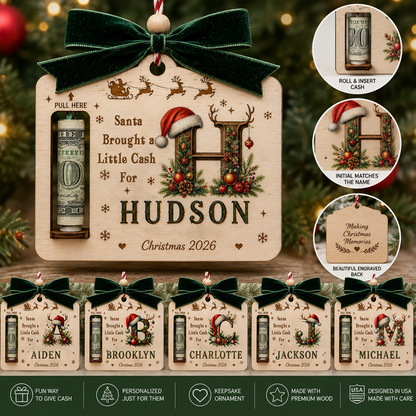 Personalized Initial Christmas Money Holder Ornament