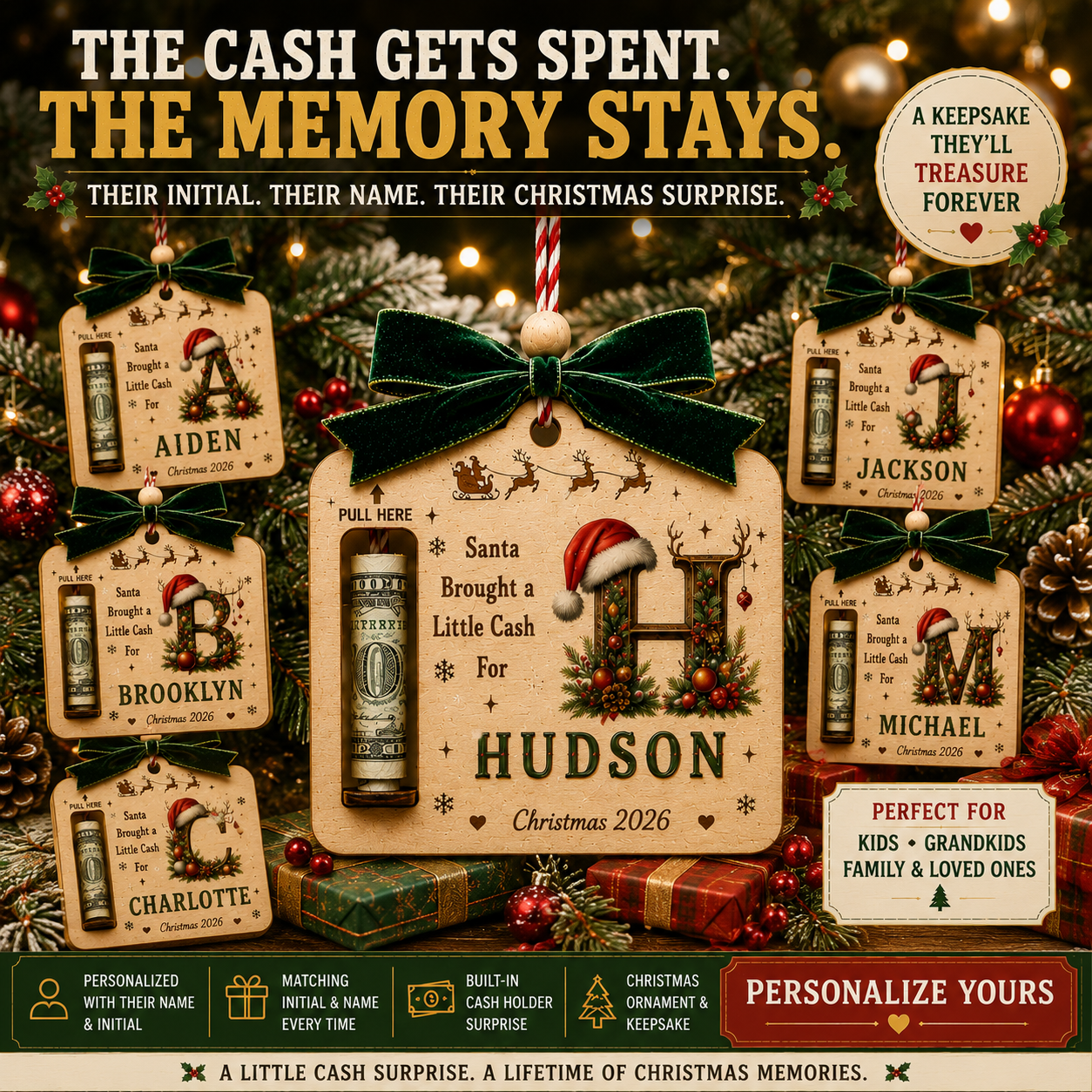 Personalized Initial Christmas Money Holder Ornament