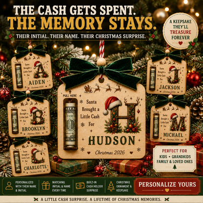 Personalized Initial Christmas Money Holder Ornament