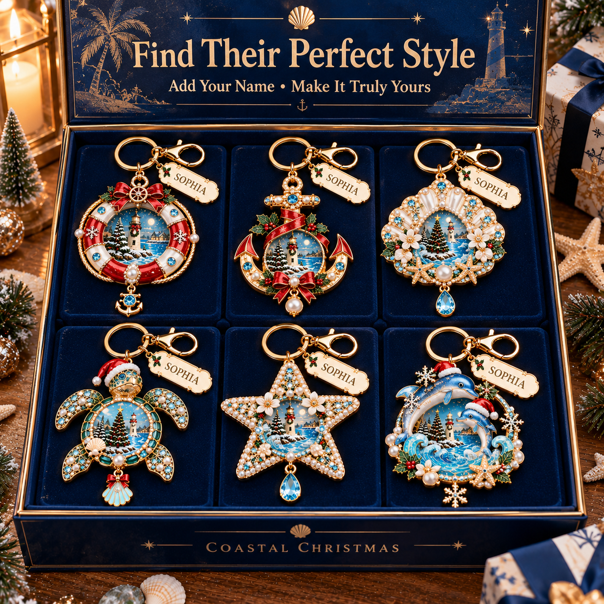 🎄 Personalized Coastal Christmas Keychain