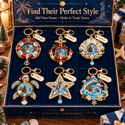 🎄 Personalized Coastal Christmas Keychain