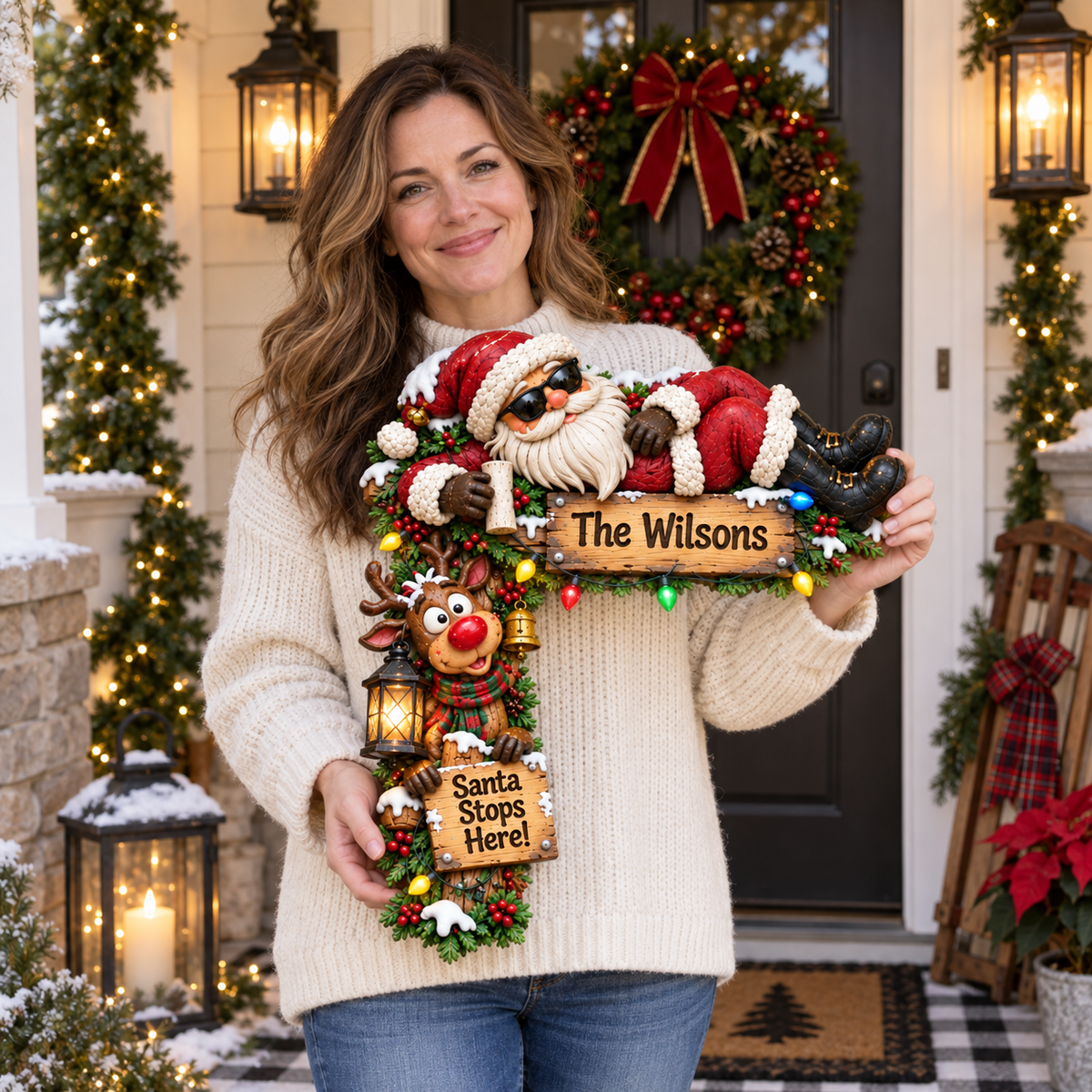Personalized Santa & Reindeer Christmas Door Frame Corner Decor