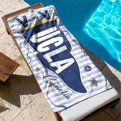 Custom School Pennant Flag Graduation Gift - Personalized Beach Towel