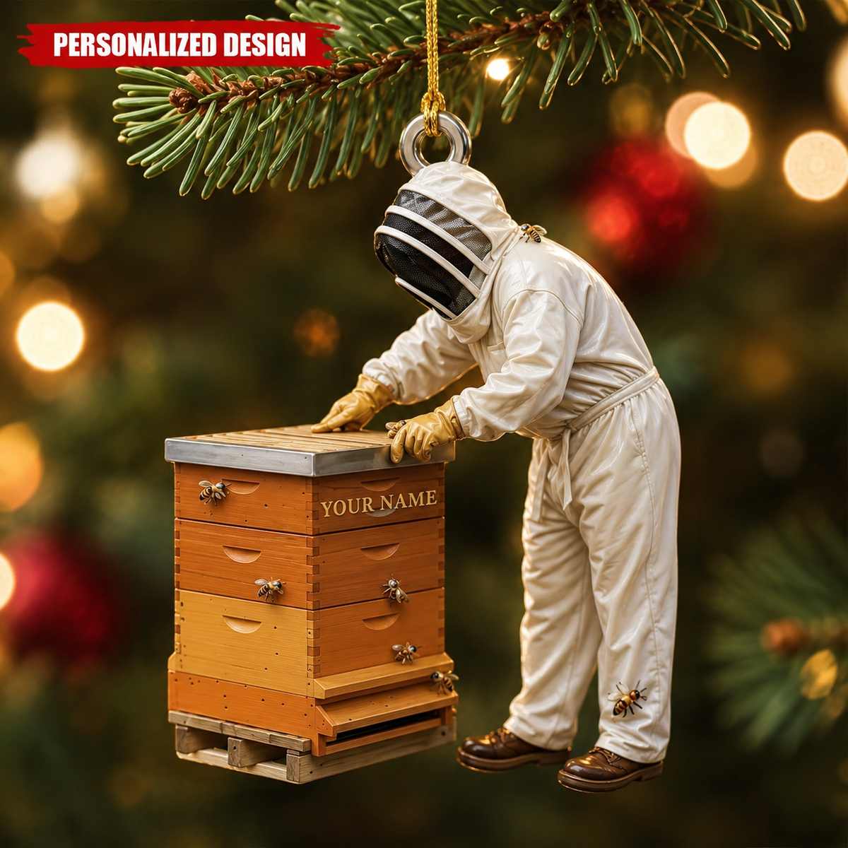 Personalized Beekeeper Ornament, Custom Honey Bee Keeper Acrylic Ornament with Name, Gift for Beekeepers and Bee Lovers