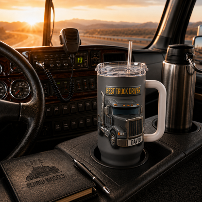 Personalized Best Truck Driver 3D 40oz Tumbler with Handle & Straw, Custom Truck Driver Insulated Travel Mug, Gift for Trucker, Trucking Gift for Dad