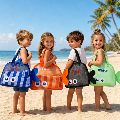 Personalized Embroidered Kid Mesh Fish-Shaped Beach Bag