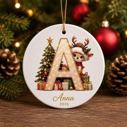 Personalized Reindeer Letter Ornament -Custom Initial A–Z Christmas Keepsake