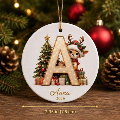 Personalized Reindeer Letter Ornament -Custom Initial A–Z Christmas Keepsake