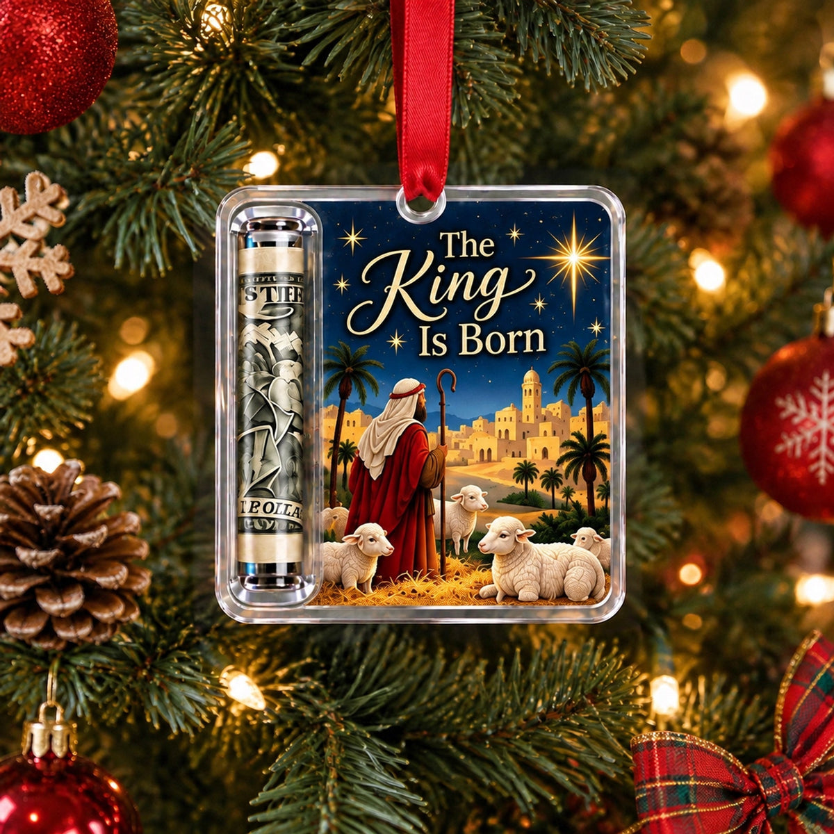 Religious Christmas Money Holder Ornament with Nativity Scenes