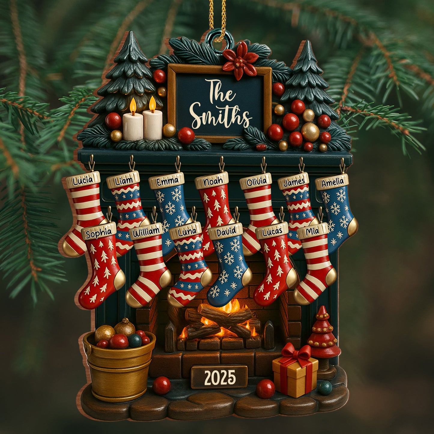 Holiday Gatherings Customized Family Name Wood Ornament - Personalized Custom Wood Ornament, Custom Shaped