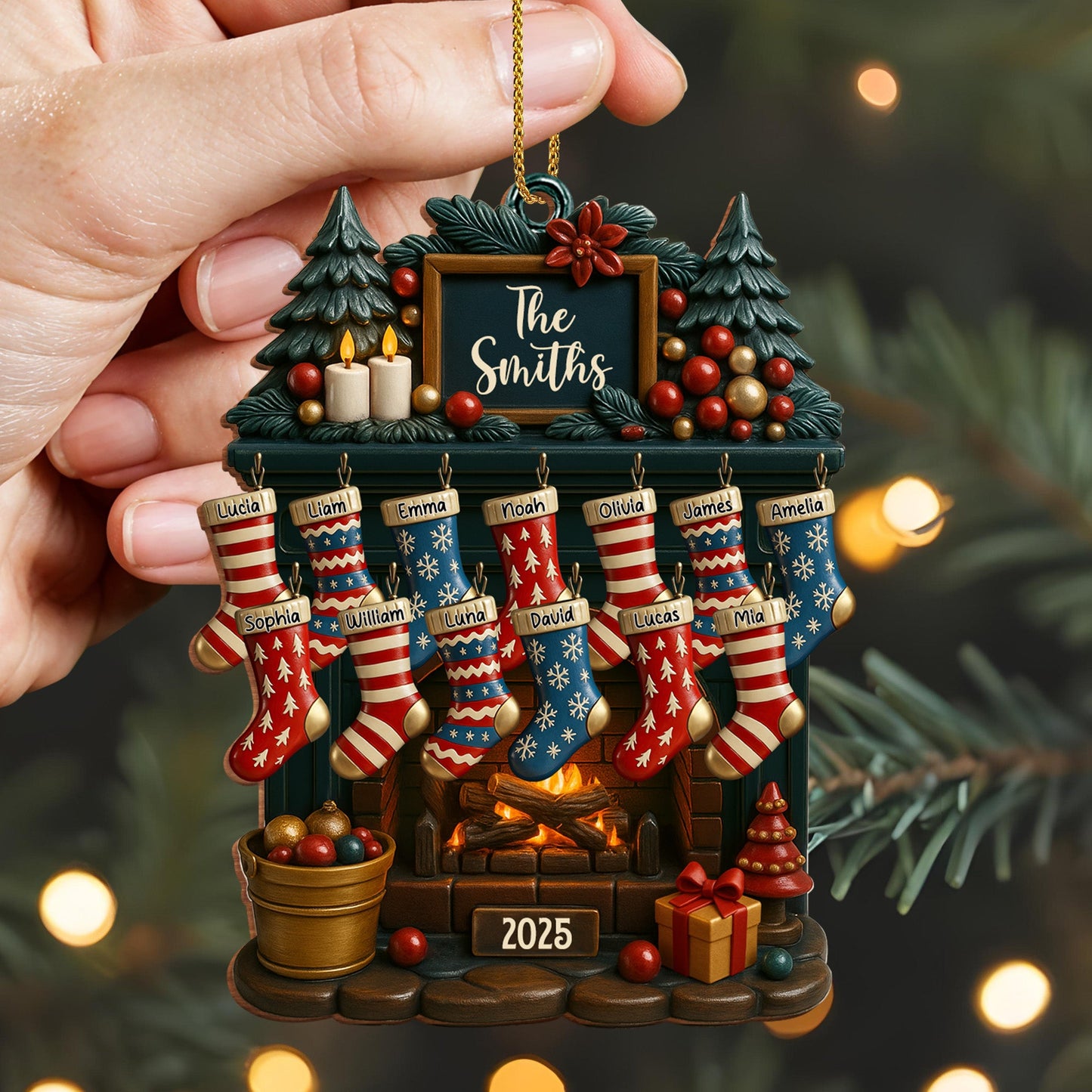 Holiday Gatherings Customized Family Name Wood Ornament - Personalized Custom Wood Ornament, Custom Shaped