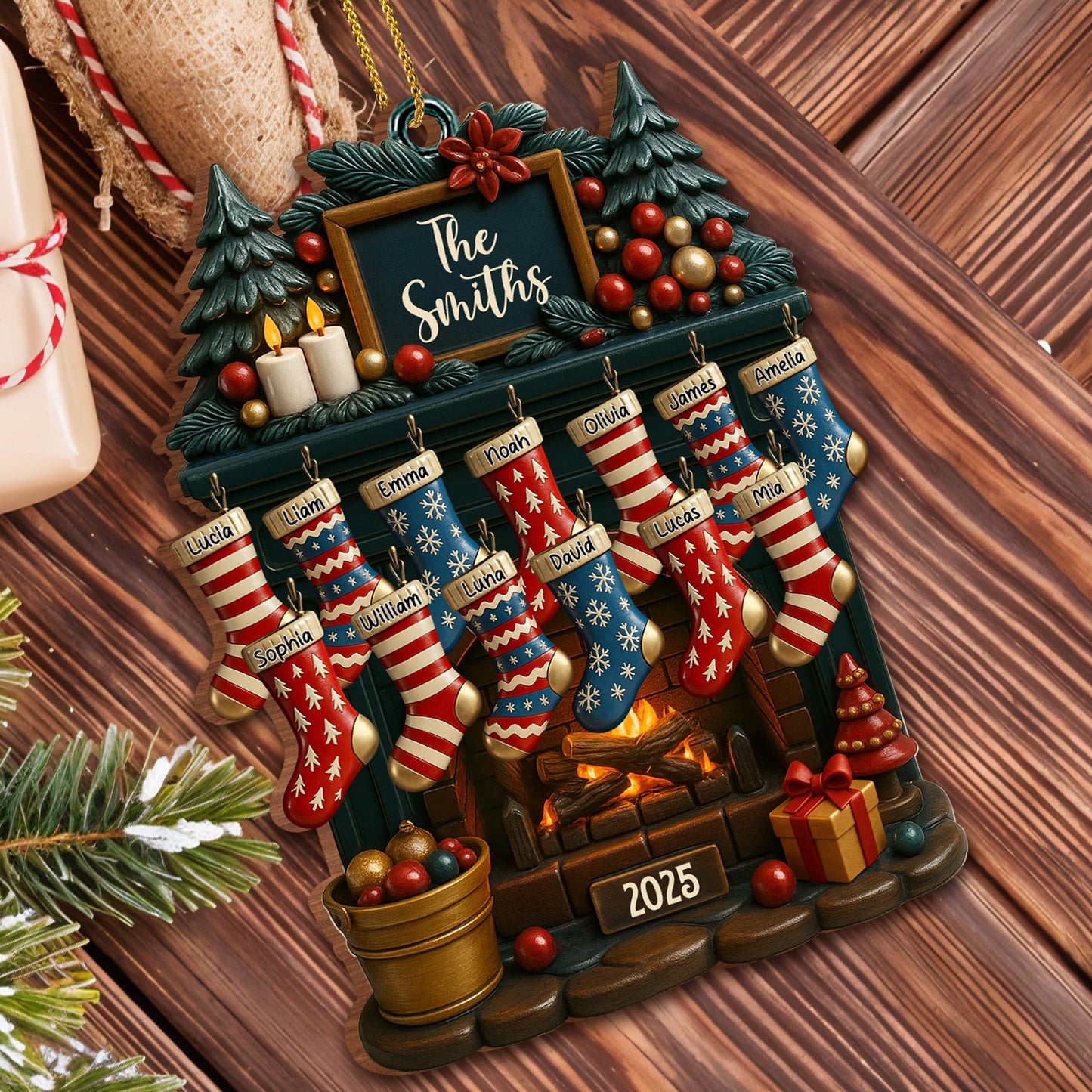 Holiday Gatherings Customized Family Name Wood Ornament - Personalized Custom Wood Ornament, Custom Shaped