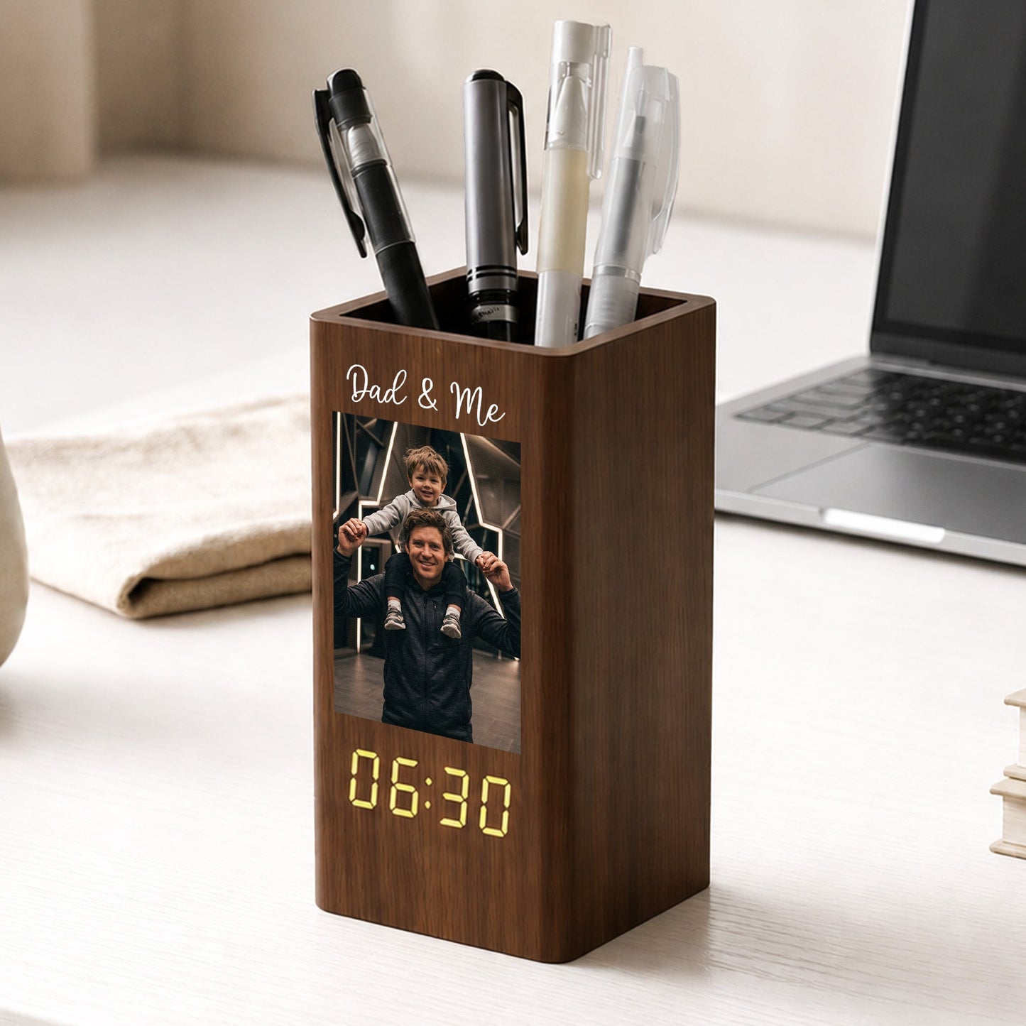 Personalized Pen Holder With Clock