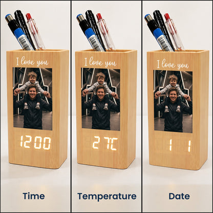 Personalized Pen Holder With Clock