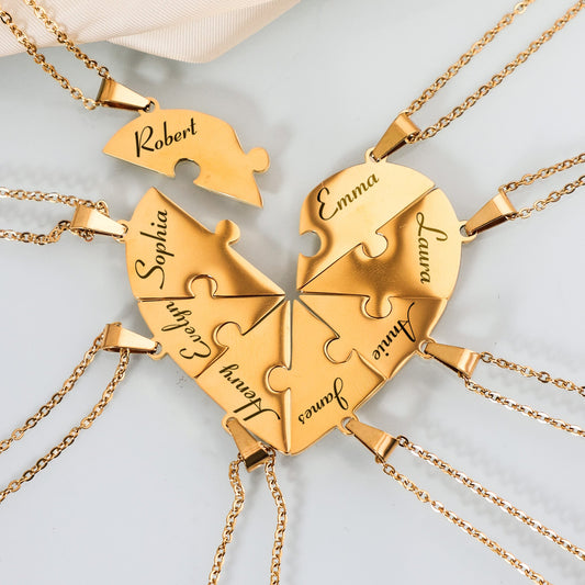 Friendship Puzzle Hearts - Personalized Heart Puzzle Name Necklace - Gift For Friend