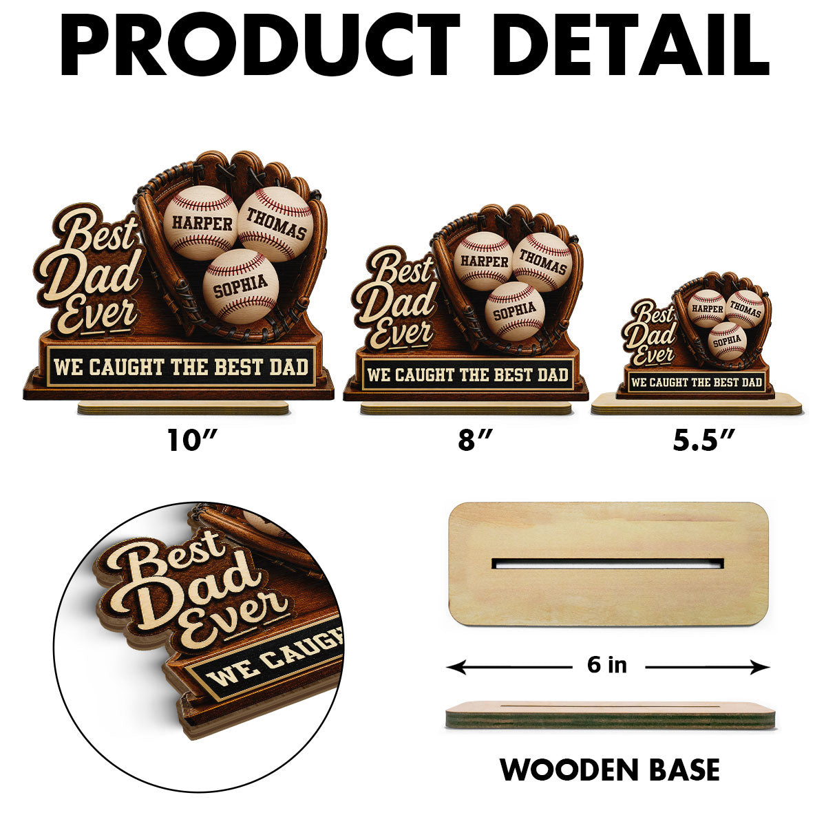 We Caught The Best Dad Baseball Glove - Personalized 2-Layered Wooden Plaque - Happy Father's Day For Baseball Dad