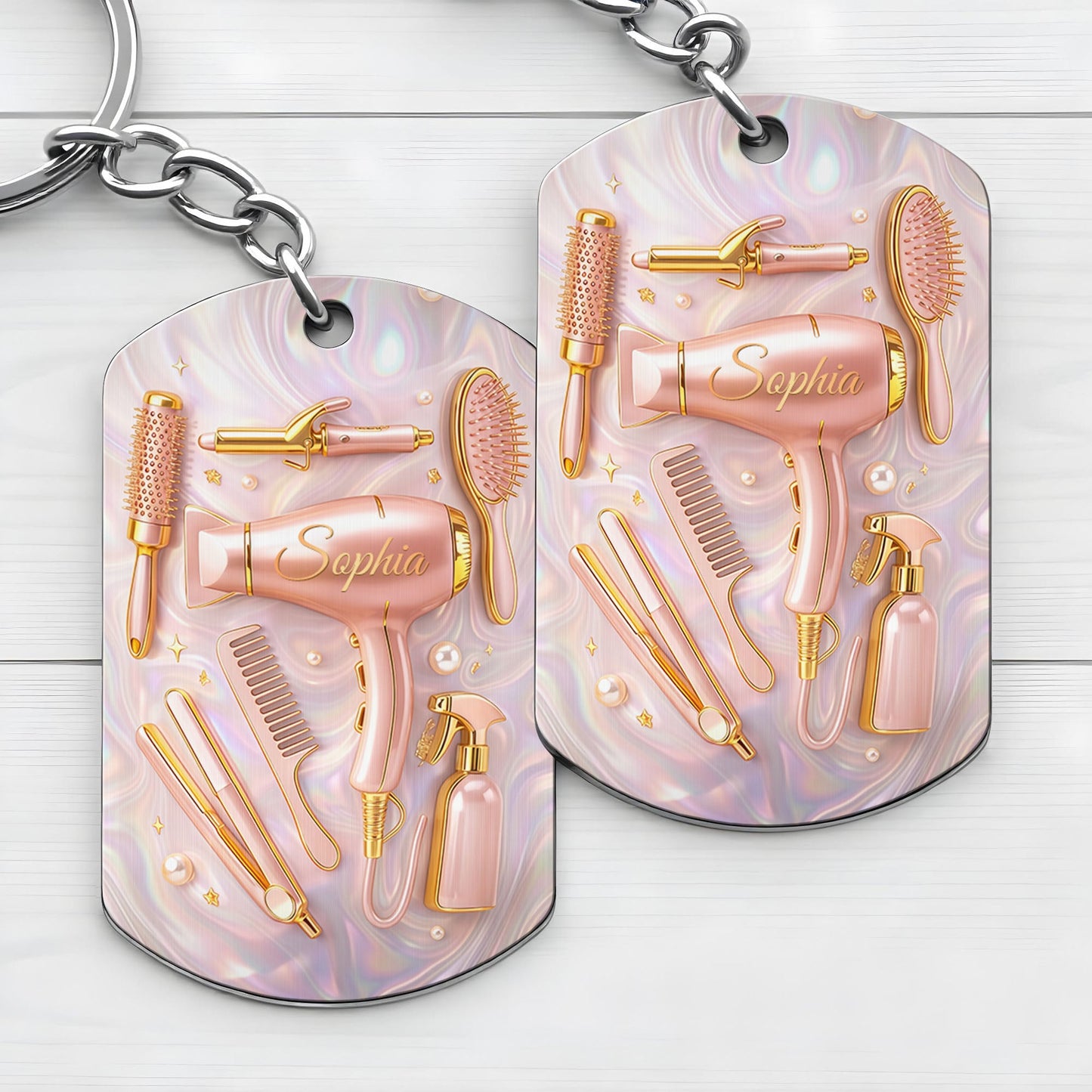 A Passion For Styling With Hair Dryer and Salon Tools - Personalized Stainless Steel Keychain - HOB119_KCX