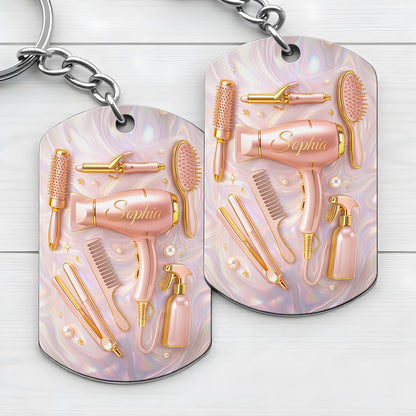 A Passion For Styling With Hair Dryer and Salon Tools - Personalized Stainless Steel Keychain - HOB119_KCX
