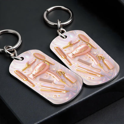 A Passion For Styling With Hair Dryer and Salon Tools - Personalized Stainless Steel Keychain - HOB119_KCX