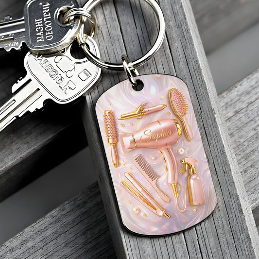 A Passion For Styling With Hair Dryer and Salon Tools - Personalized Stainless Steel Keychain - HOB119_KCX