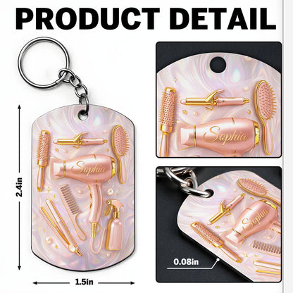 A Passion For Styling With Hair Dryer and Salon Tools - Personalized Stainless Steel Keychain - HOB119_KCX