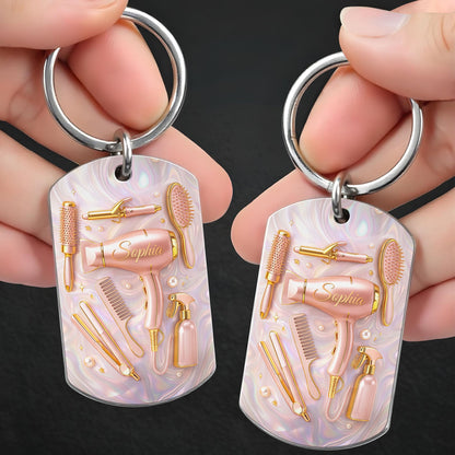A Passion For Styling With Hair Dryer and Salon Tools - Personalized Stainless Steel Keychain - HOB119_KCX