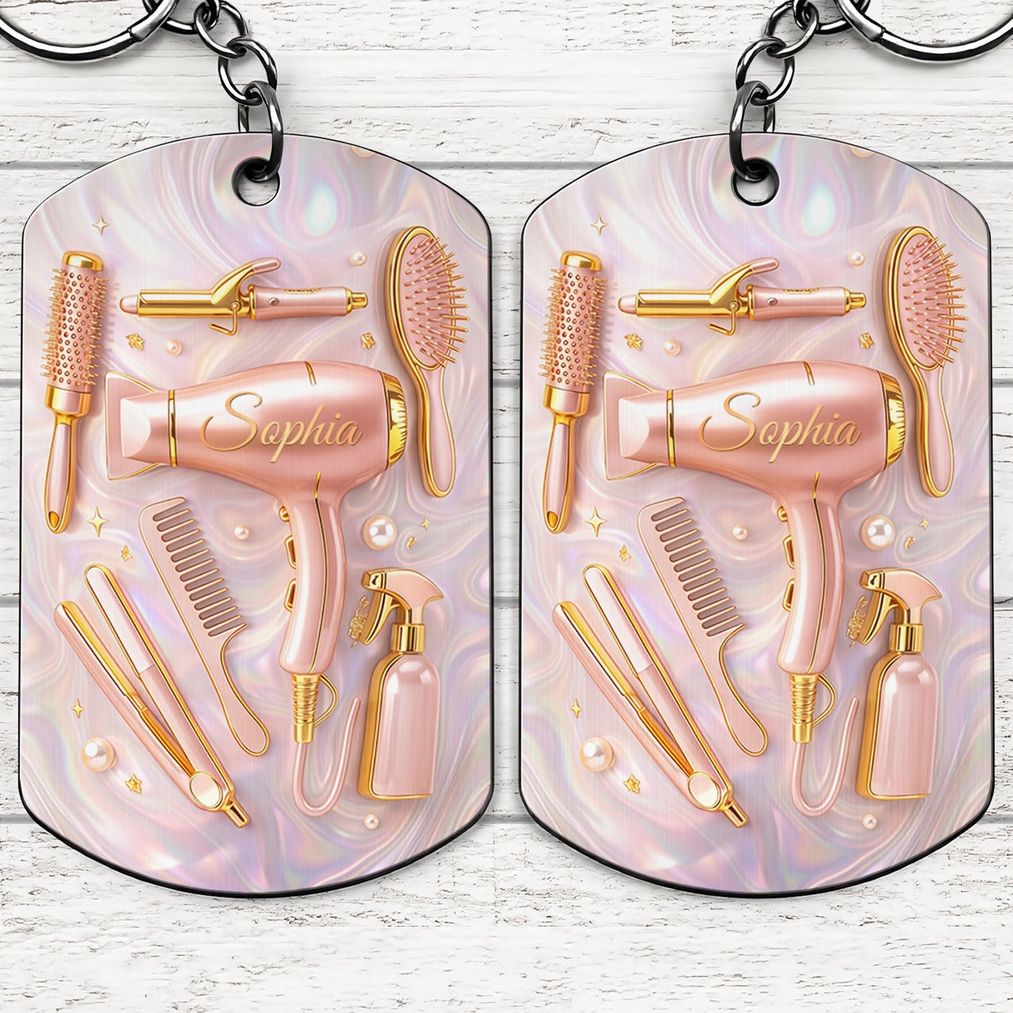 A Passion For Styling With Hair Dryer and Salon Tools - Personalized Stainless Steel Keychain - HOB119_KCX