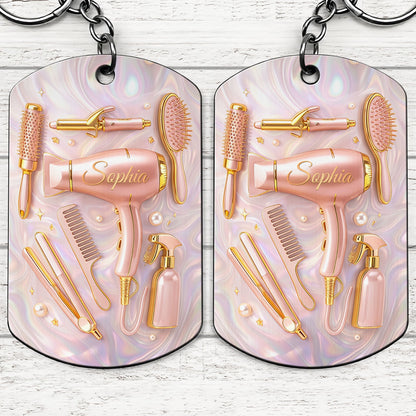 A Passion For Styling With Hair Dryer and Salon Tools - Personalized Stainless Steel Keychain - HOB119_KCX