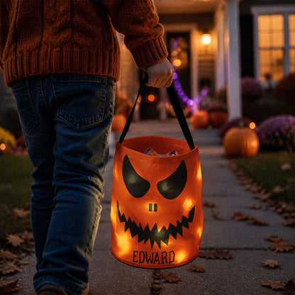 Halloween Candy Bag For Kids Scary Pumpkin Face - Personalized Halloween Basket