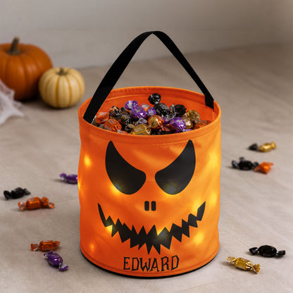Halloween Candy Bag For Kids Scary Pumpkin Face - Personalized Halloween Basket