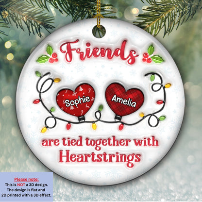 Custom Friendship Christmas Ornament, Best Friend Gift •  Friends Are Tied Together - Personalized 3D Inflated Effect Ceramic Ornament