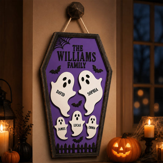 Ghost Family Coffin Sign - Personalized Wood Sign - Halloween Gift For Family