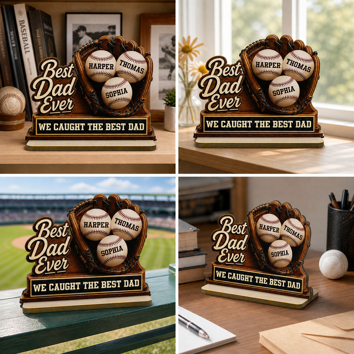 We Caught The Best Dad Baseball Glove - Personalized 2-Layered Wooden Plaque - Happy Father's Day For Baseball Dad