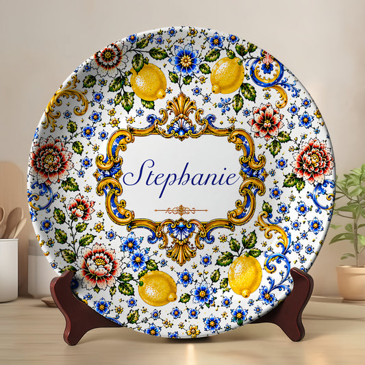 Mediterranean Style & Majolica Print Blue Lemon - Personalized Ceramic Plate - Plates For Decoration