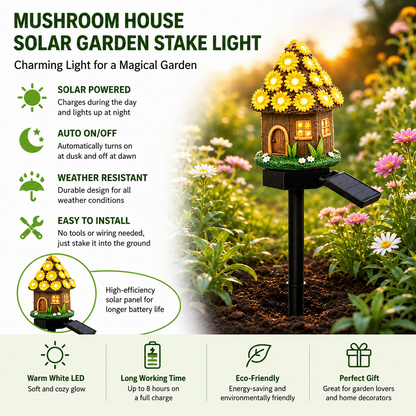 🍄Solar Fairy Tale Mushroom Cottage Garden Light – Whimsical Warm Glow for Paths, Patios & Flower Beds🌙(Buy More Save More)