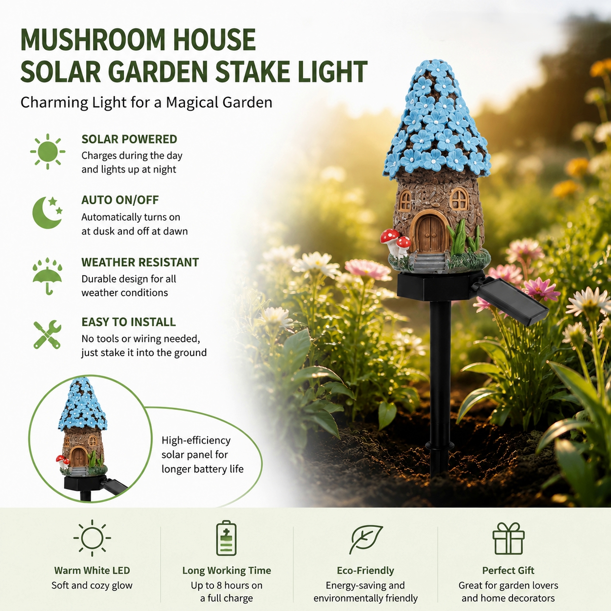 🍄Solar Fairy Tale Mushroom Cottage Garden Light – Whimsical Warm Glow for Paths, Patios & Flower Beds🌙(Buy More Save More)