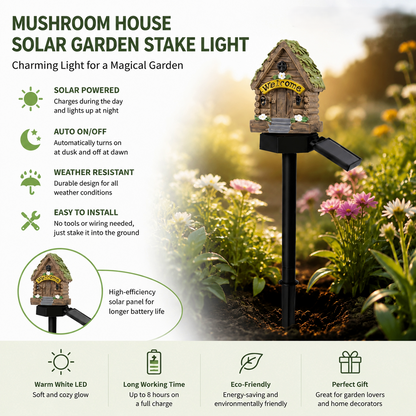 🍄Solar Fairy Tale Mushroom Cottage Garden Light – Whimsical Warm Glow for Paths, Patios & Flower Beds🌙(Buy More Save More)