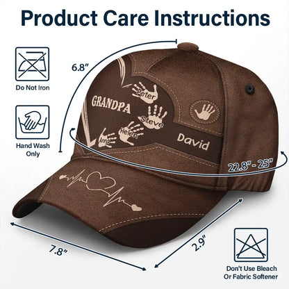 Father's Day Gifts, Grandpa Dad Kids Handprints - Personalized Classic Cap