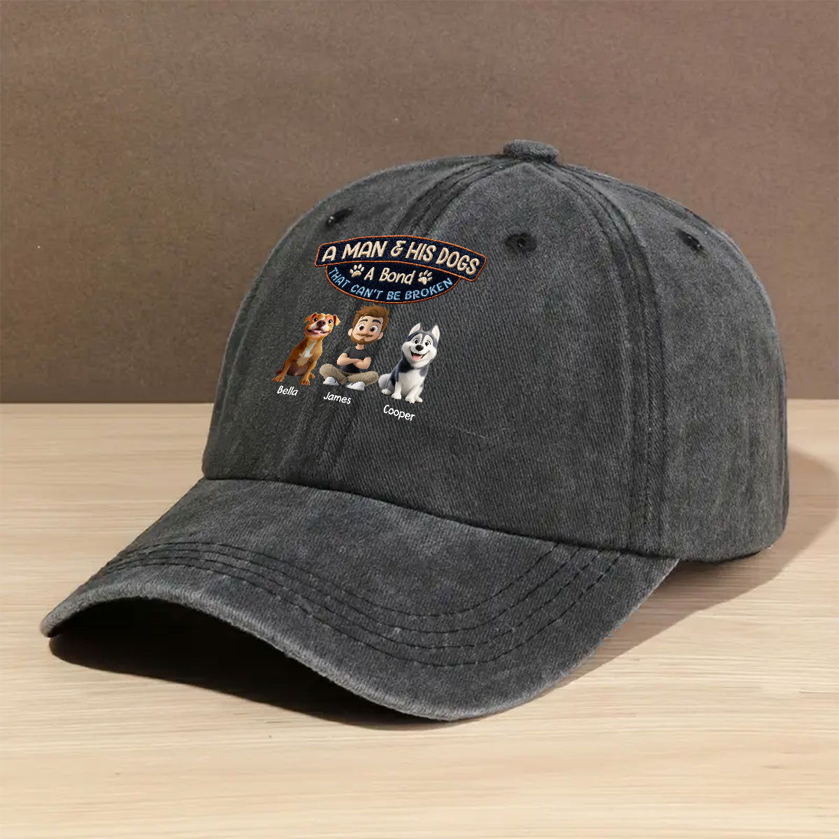Alpha And His Dog - Personalized Custom Vintage Washed Denim Cap