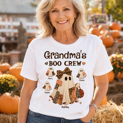 Grandma Fall Season Halloween Faux Patchwork Pattern Coquette - Personalized Shirt - Halloween Gift For Grandma